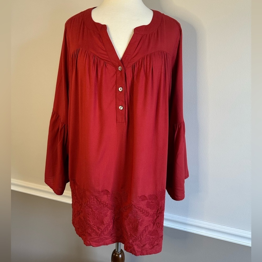 Avenue Red Button-Front Top